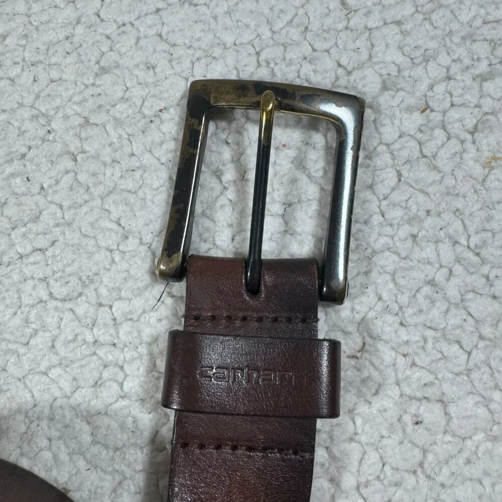 Carhartt Men's Burnished Leather Box Buckle Belt Brown Size 40